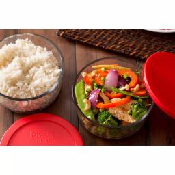 Pyrex 6-Piece Round Glass Food Storage Set with Red Lids thumbnail 2
