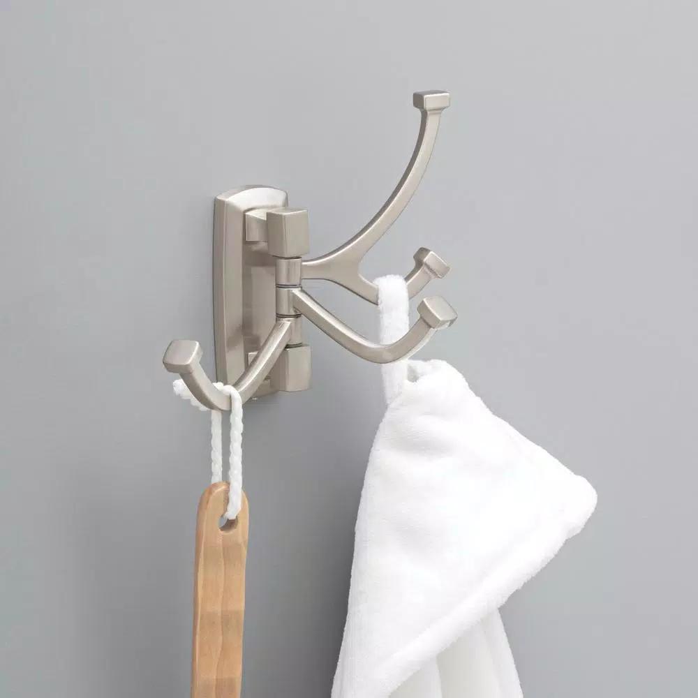 Delta Portwood 3-Hook Swivel Towel and Robe Hook in SpotShield Brushed Nickel