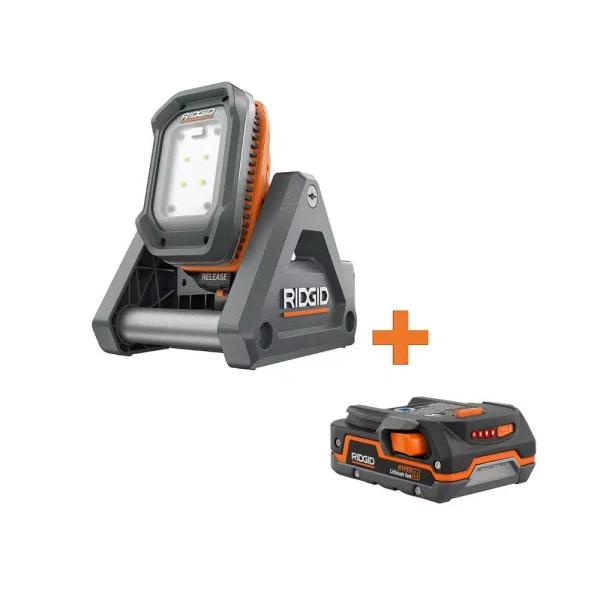 RIDGID 18V Cordless LED Flood Light with Detachable Light and 1.5 Ah Lithium-Ion Battery