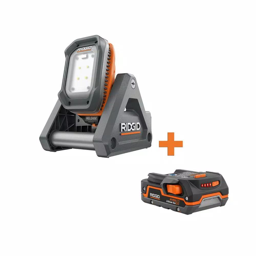 RIDGID 18V Cordless LED Flood Light with Detachable Light and 1.5 Ah Lithium-Ion Battery