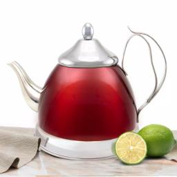 Creative Home Nobili-Tea 2 qt. Metallic Cranberry Stainless Steel Tea Kettle with Removable Infuser thumbnail 2