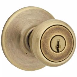 Kwikset Tylo Antique Brass Exterior Entry Door Knob with Microban Antimicrobial Technology thumbnail 1