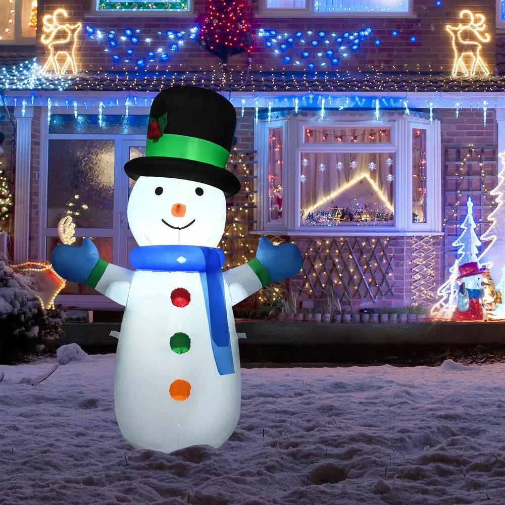 Costway 4 ft. Inflatable Christmas Snowman with LED Lights, Weather Resistant Indoor/Outdoor Holiday Decor