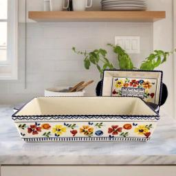 Gibson Elite Luxembourg 2-Piece Rectangular Stoneware Bakeware Set, Floral Design thumbnail 3