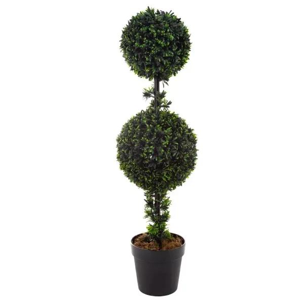 Pure Garden 36 in. Artificial Double Ball Podocarpus Topiary with Pot