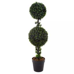 Pure Garden 36 in. Artificial Double Ball Podocarpus Topiary with Pot thumbnail 1