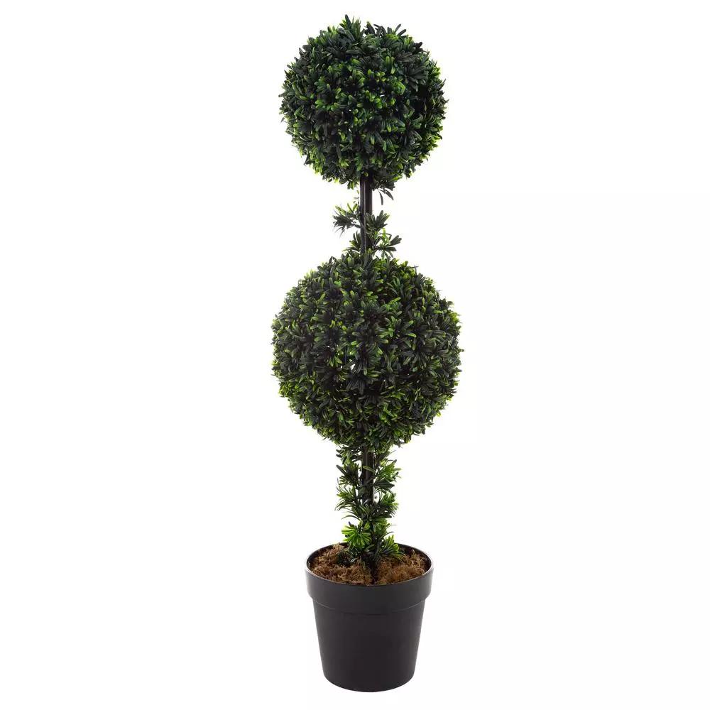 Pure Garden 36 in. Artificial Double Ball Podocarpus Topiary with Pot