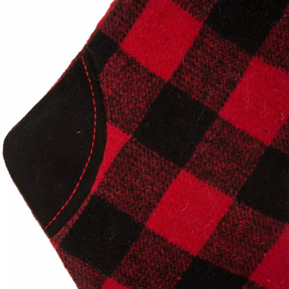 Glitzhome 21 in. Buffalo Plaid Christmas Stocking - Black and Red Polyester Fur