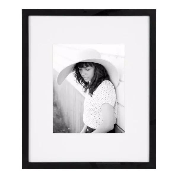 DesignOvation Gallery 13 x 16 in. Black Wood Picture Frame with White Mat for 8 x 10 in. Photos
