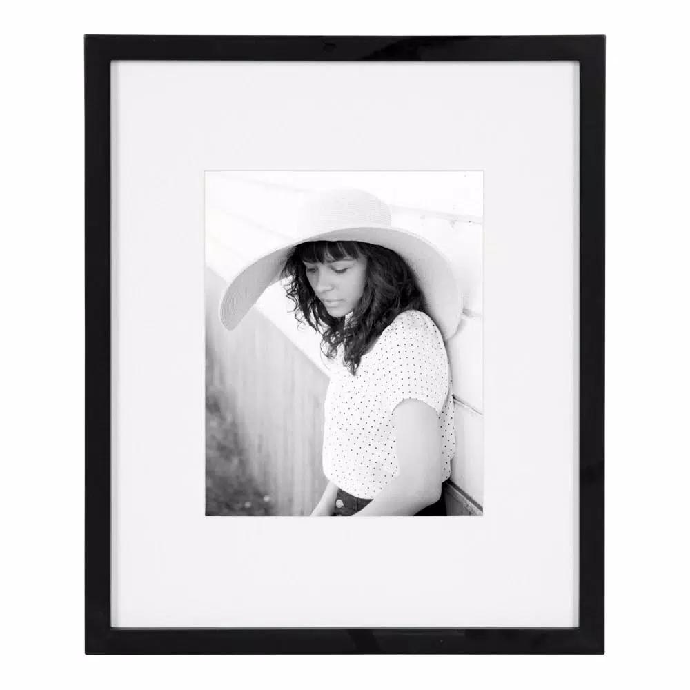 DesignOvation Gallery 13 x 16 in. Black Wood Picture Frame with White Mat for 8 x 10 in. Photos