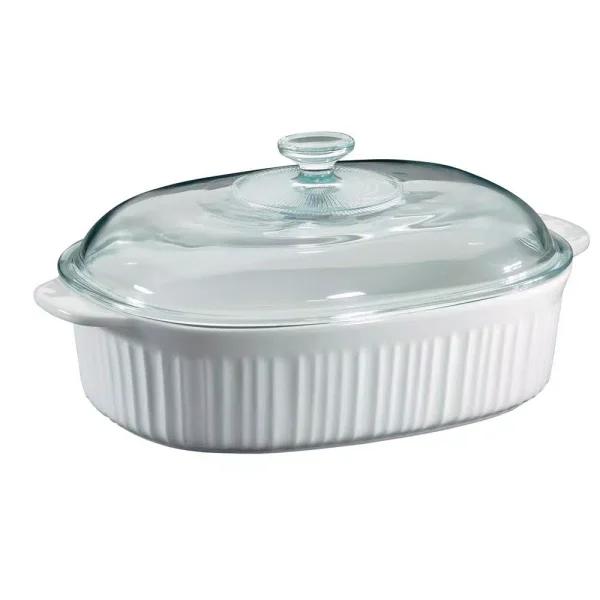 CorningWare 4-Qt Oval Ceramic Casserole Dish with Glass Lid, French White