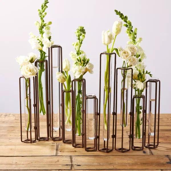 Two's Company Lavoisier 13 in. Dark Brown Hinged Flower Vase Set of 10 with Antiqued Rusted Finish