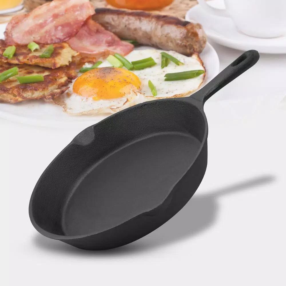 ExcelSteel 7 in. Cast Iron Skillet, Black Heavy Duty Non-Stick Pan