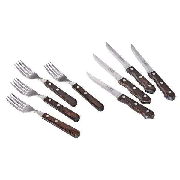Tramontina Churrasco 8-Piece Steak Knife and Fork Set with Dark Brown Poly-Wood Handles