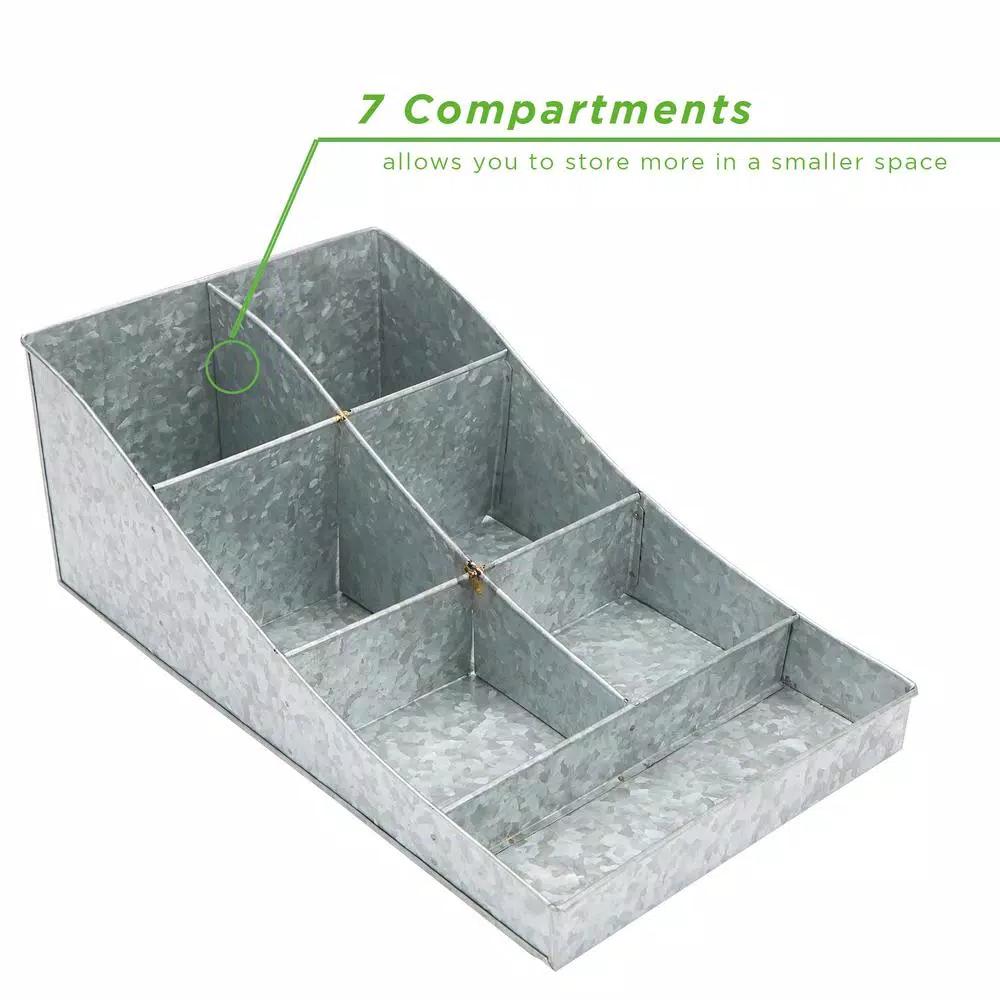 Mind Reader Silver 7-Compartment Metal Condiment and Beverage Supply Organizer Caddy