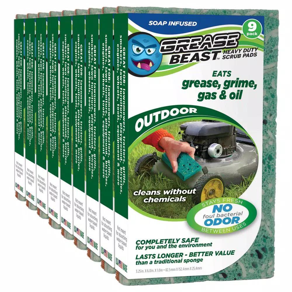 Grease Beast Heavy-Duty Soap-Infused Outdoor Scrub Sponge, Odor and Bacteria Resistant (9-Pack)