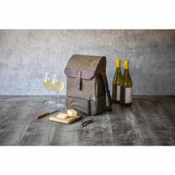Picnic Time Khaki Green Waxed Canvas 2-Bottle Wine Cooler Bag and Acacia Wood Cheese Board Set thumbnail 5