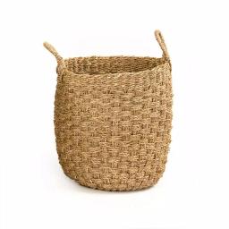 Zentique Hand Woven Cylindrical Seagrass and Palm Leaf Small Decorative Basket with Handles thumbnail 2