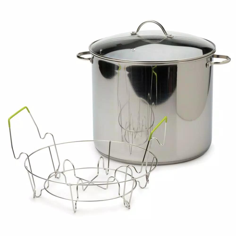 RSVP International Endurance 20 qt. Stainless Steel Water Bath Canner with Glass Lid and Rack
