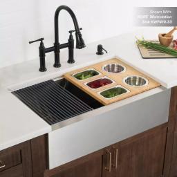 Kraus Workstation Kitchen Sink Accessory Set - Bamboo Serving Board & 5 Stainless Steel Prep Bowls thumbnail 5