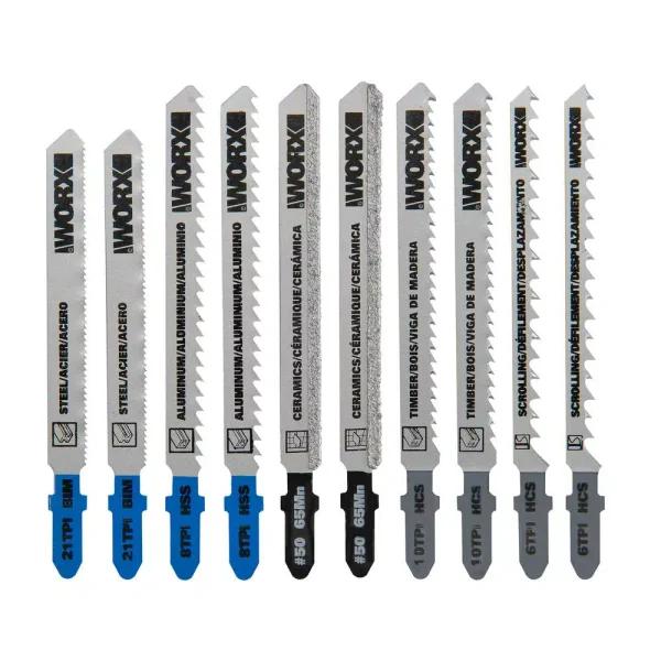Worx T-Shank Jigsaw Blade Assortment Set, 10-Piece Multi-Purpose Kit for Worx Blade Runner and Rockwell