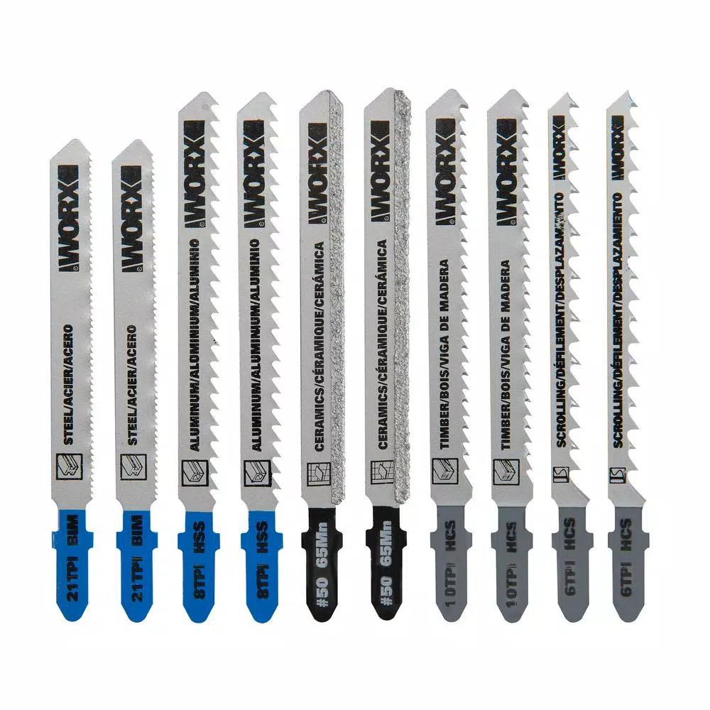 Worx T-Shank Jigsaw Blade Assortment Set, 10-Piece Multi-Purpose Kit for Worx Blade Runner and Rockwell