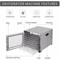 VIVOHOME 10-Tray Stainless Steel Commercial Food Dehydrator, 1000W with Digital Timer and Temperature Control thumbnail 2