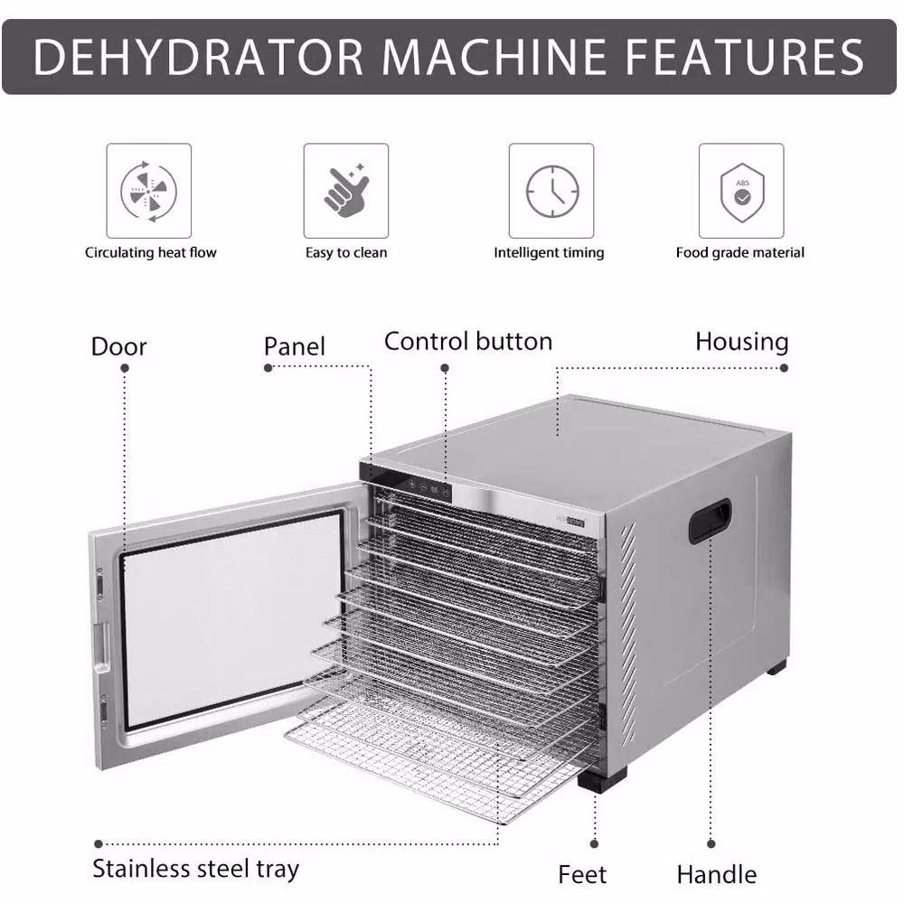 VIVOHOME 10-Tray Stainless Steel Commercial Food Dehydrator, 1000W with Digital Timer and Temperature Control