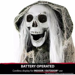 Haunted Hill Farm 5 ft. Animatronic Moaning Skeleton Halloween Prop with Green Cloak thumbnail 6