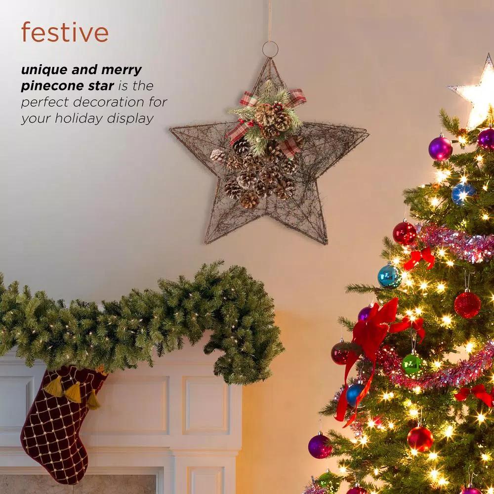 Alpine Corporation 20 in. Rustic Pinecone Christmas Star Hanging Decor