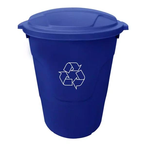 HDX Otto 32 Gal. Blue Round Plastic Recycling Bin with Lid and Recycling Logo