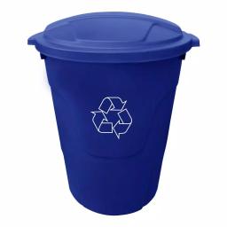 HDX Otto 32 Gal. Blue Round Plastic Recycling Bin with Lid and Recycling Logo thumbnail 1