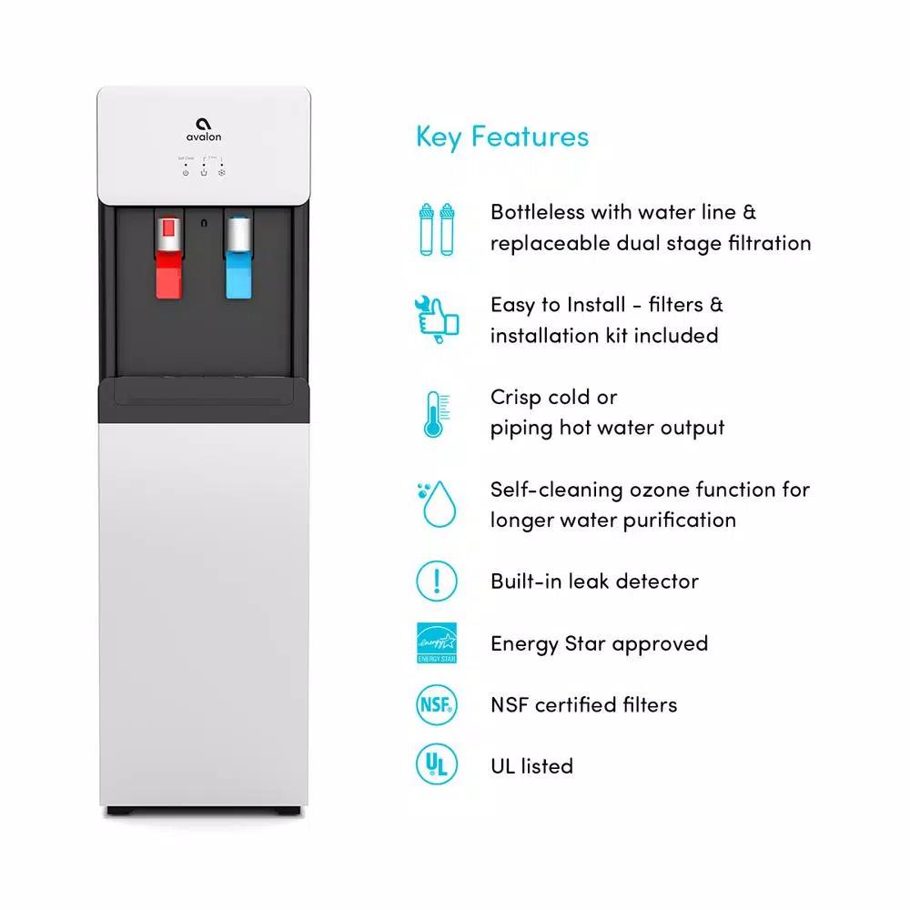 Avalon Self-Cleaning Bottleless Water Cooler Dispenser with Hot & Cold Water, White