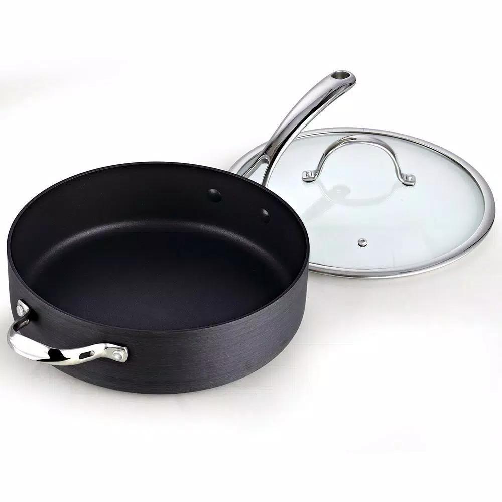 Cooks Standard 5 Qt. Hard-Anodized Aluminum Nonstick Deep Saute Pan with Glass Lid, Black