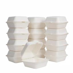Unbranded 6 in. White Sugarcane Clamshell Containers, Compostable & Eco-Friendly (300 Pack) thumbnail 1