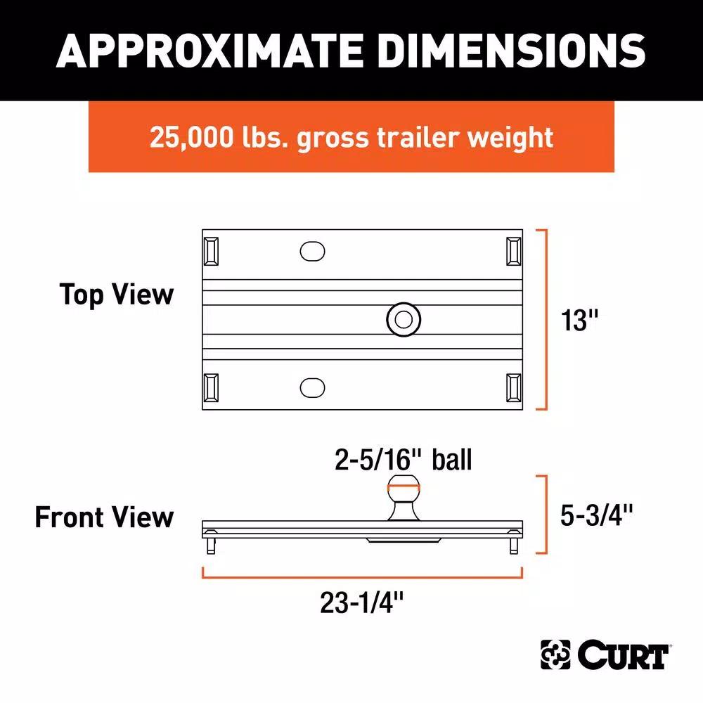 CURT Bent Plate 5th Wheel Rail Gooseneck Hitch with 2-5/16" Offset Ball