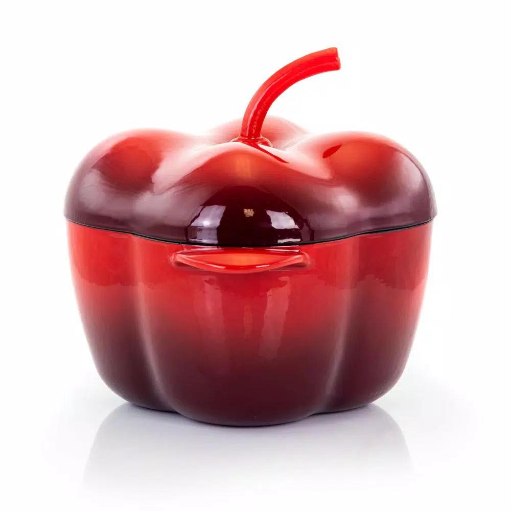 MegaChef 3 Qt. Pepper Shaped Enameled Cast Iron Casserole Dish, Red