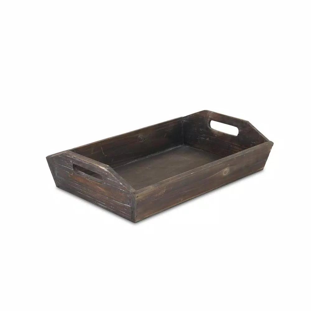 Cheungs Natural Brown Wooden Decorative Tray with Side Rope Handles - Farmhouse Style