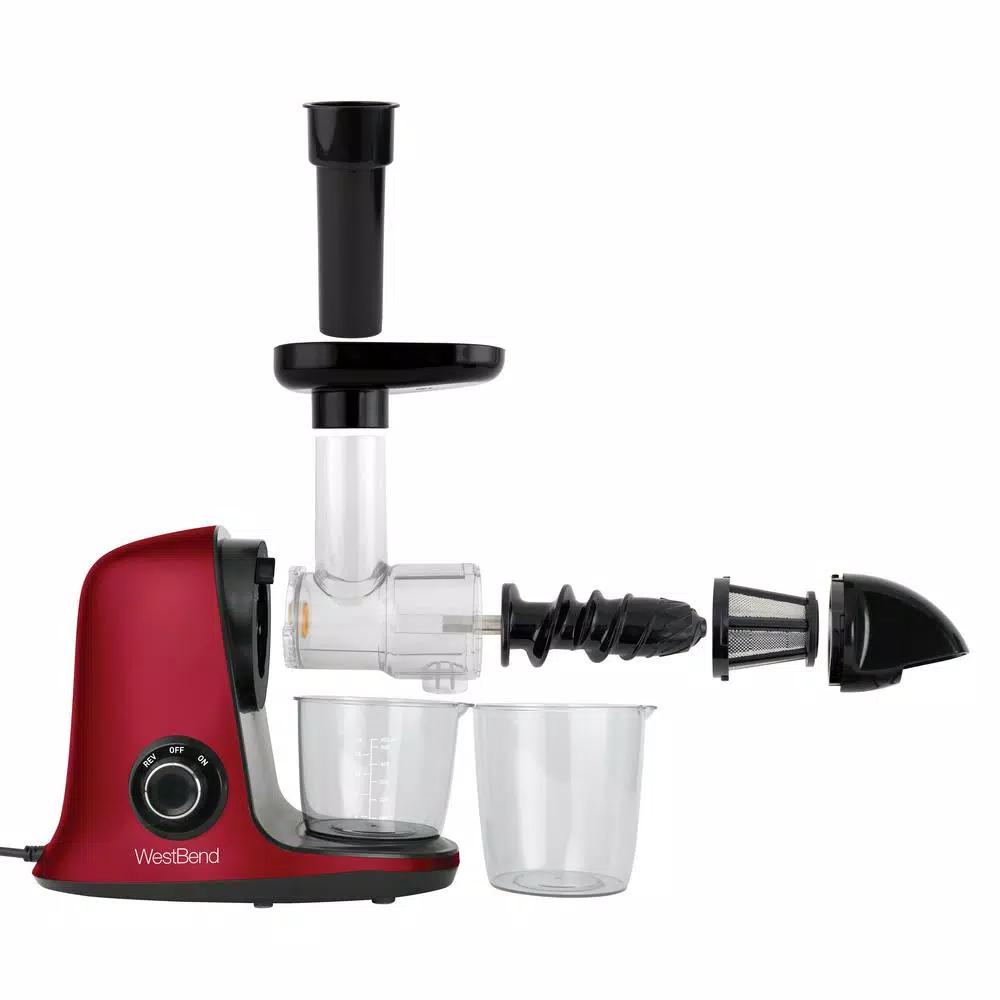 West Bend Cold Press Masticating Juicer, Slow Juicer for Fruits, Vegetables and Greens, Red