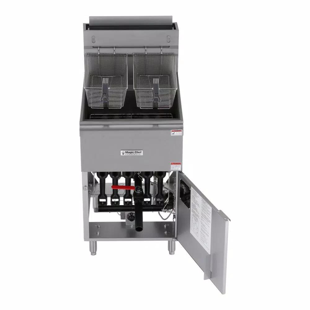 Magic Chef 52 Qt. Stainless Steel Commercial Natural Gas Deep Fryer, 150,000 BTU, 5 Burners