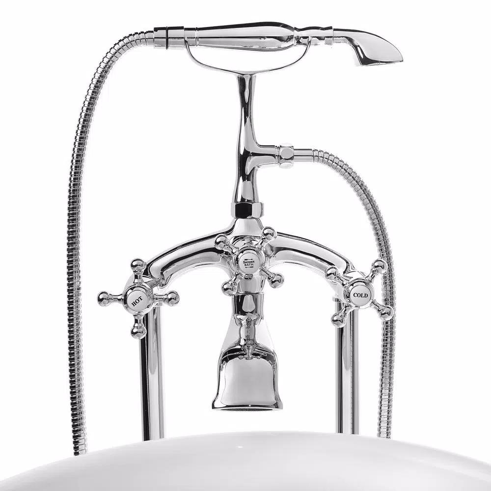 AKDY 3-Handle Freestanding Claw Foot Tub Filler with Telephone Hand Shower, Chrome