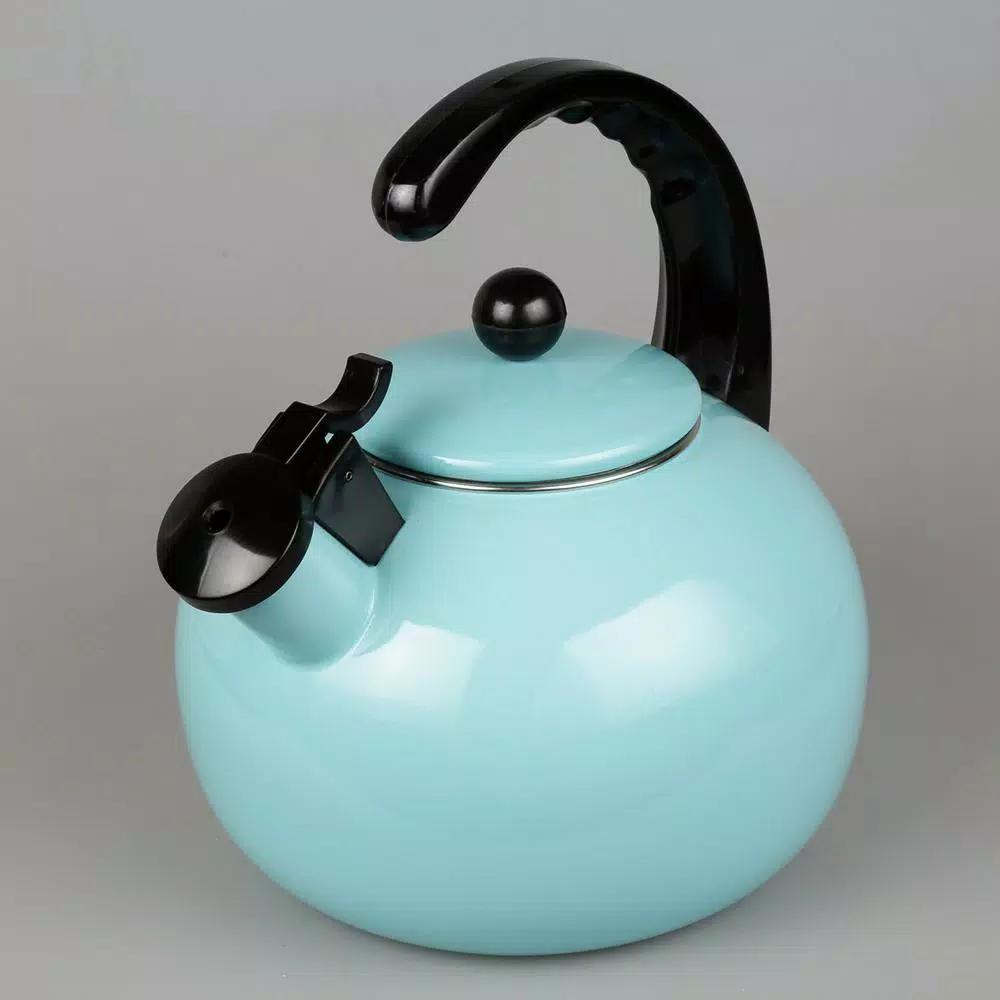 Creative Home Horizon 2.5 Qt. Porcelain Enamel on Steel Whistling Tea Kettle, Aqua Sky Blue