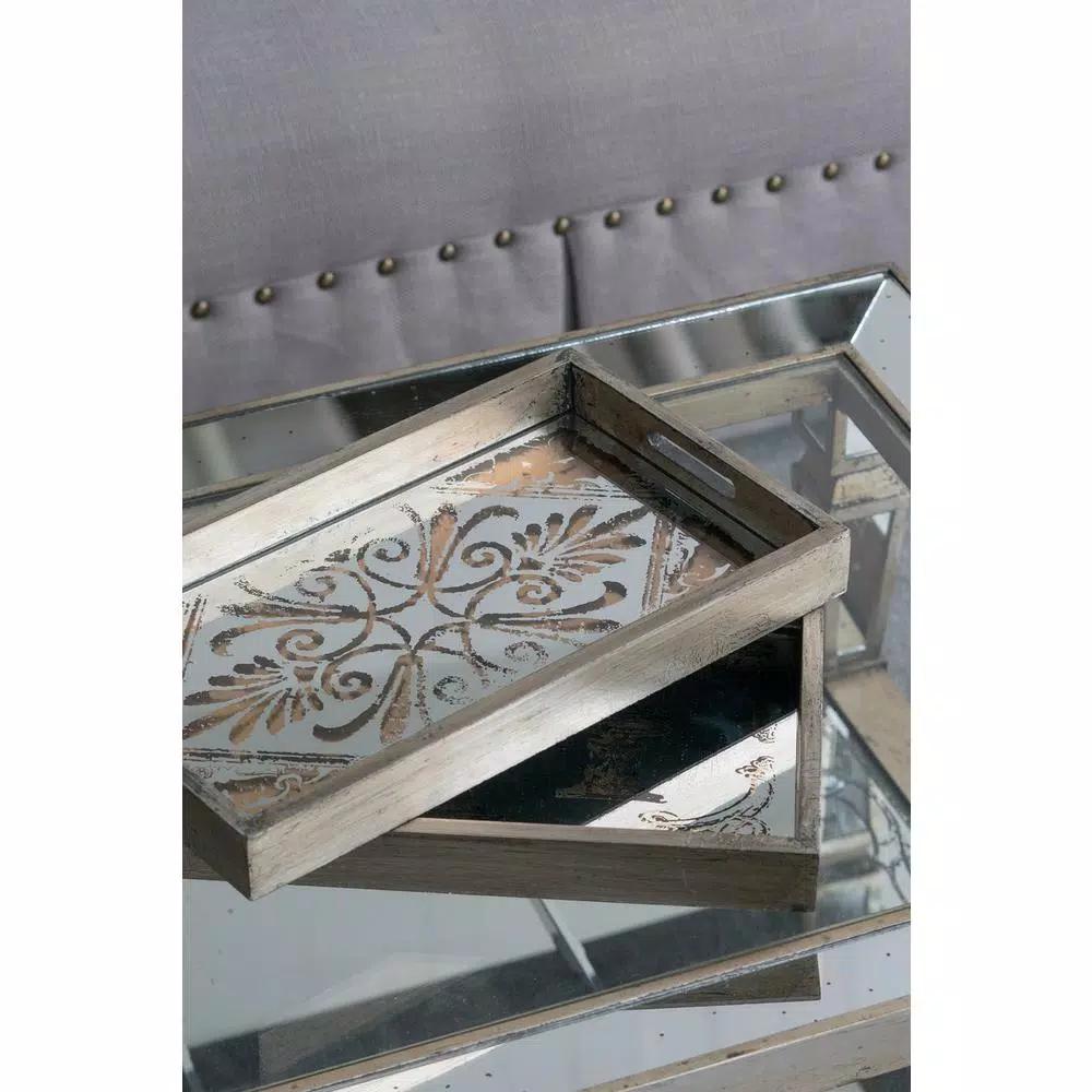 A & B Home Greta Rectangular Glass and Wood Natural Large Trays, Set of 2