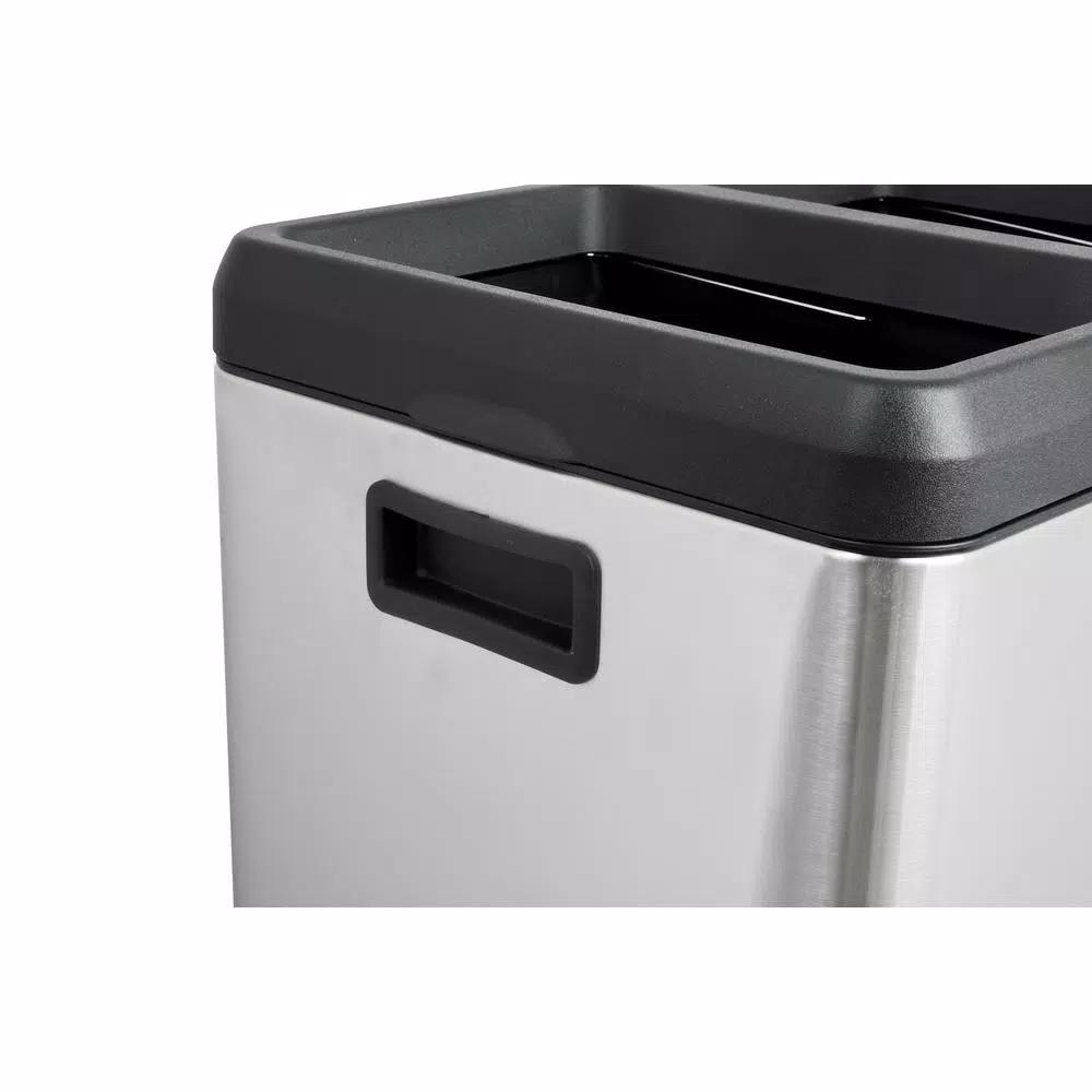 Step N' Sort 16 Gal. Stainless Steel 3-Compartment Open Top Trash and Recycling Bin with Removable Bins