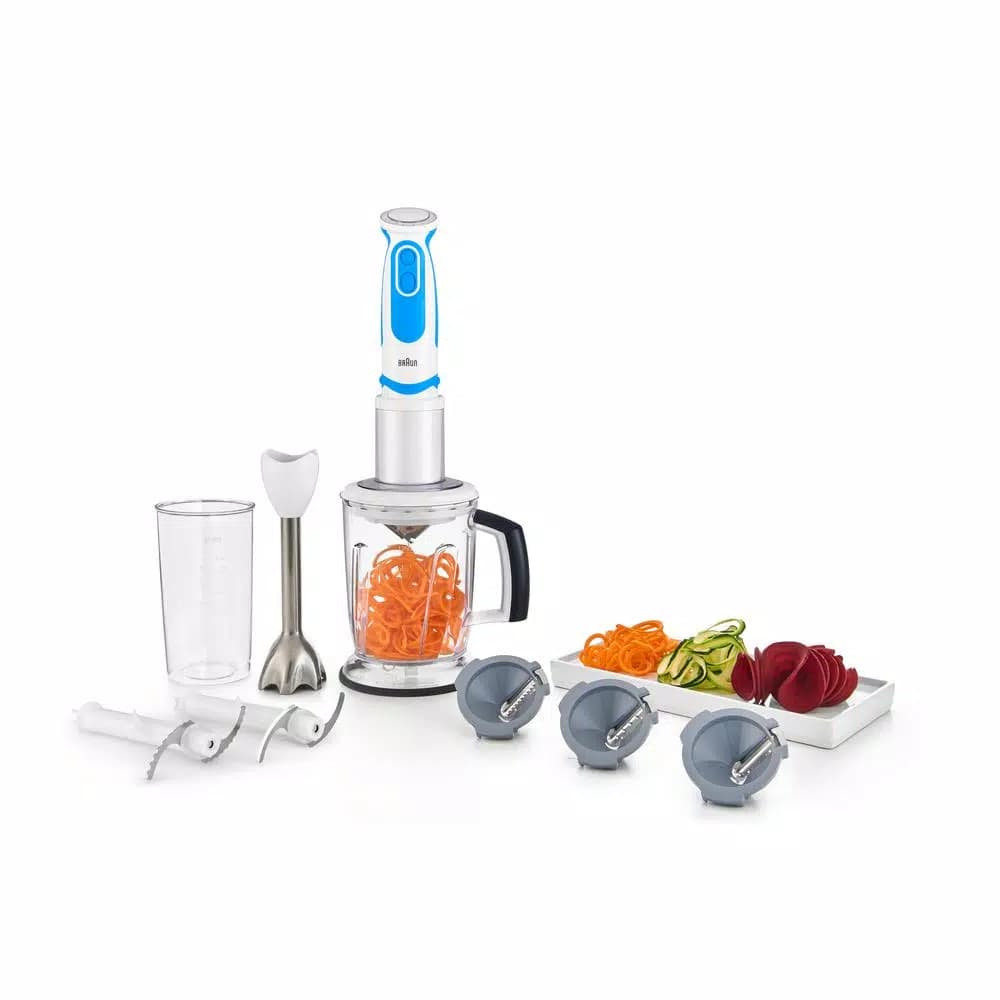 Braun MultiQuick 21-Speed White Spiralizer and Hand Blender Set with 5-Cup Chopper and Blender
