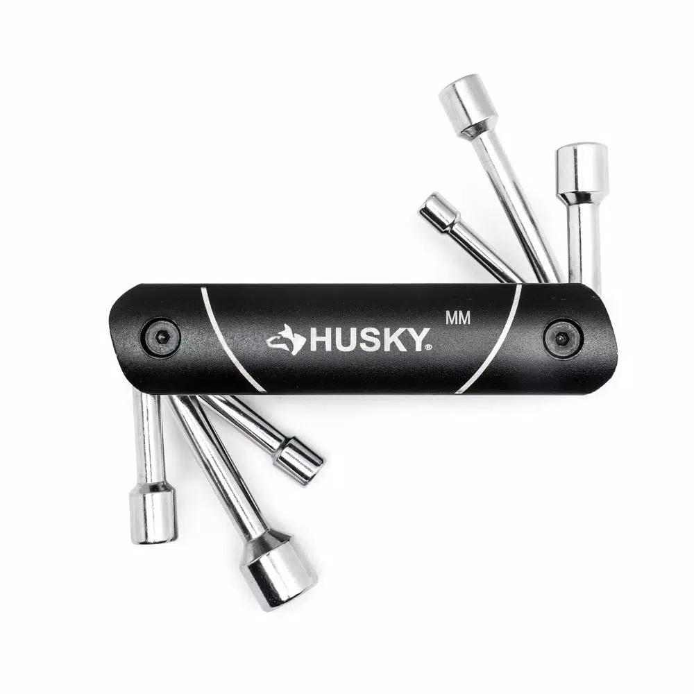 Husky 12-Piece Folding Nut Driver Set, SAE and Metric, with Black Anodized Aluminum Caddie