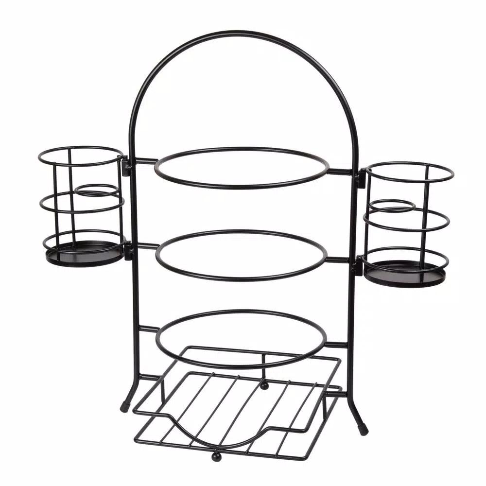 Creative Home 3-Tier Black Iron Buffet Caddy Serving Rack with Napkin and Flatware Holders