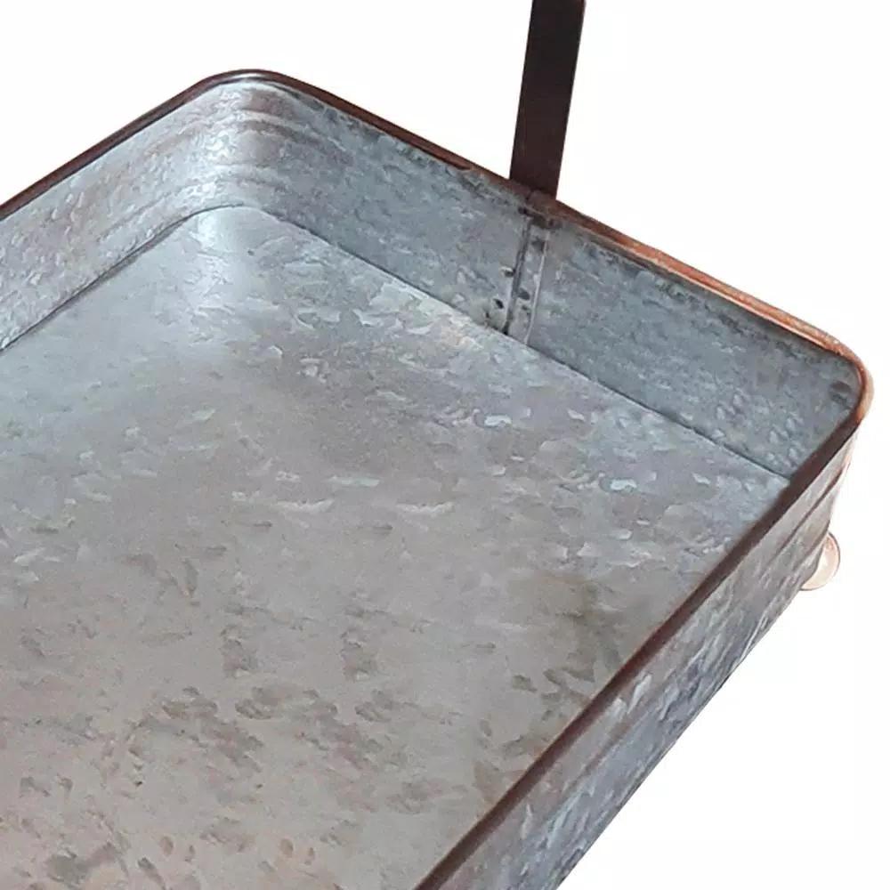 Benzara Rustic Galvanized Metal 6-Hook Crockery Holder with Wooden Handle