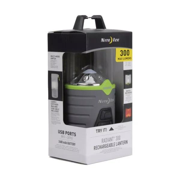Nite Ize Radiant 300 Lumens Rechargeable LED Lantern with USB Power Bank and Carabiner Handle