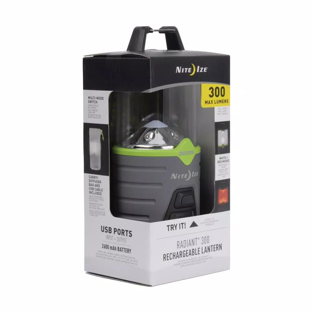 Nite Ize Radiant 300 Lumens Rechargeable LED Lantern with USB Power Bank and Carabiner Handle
